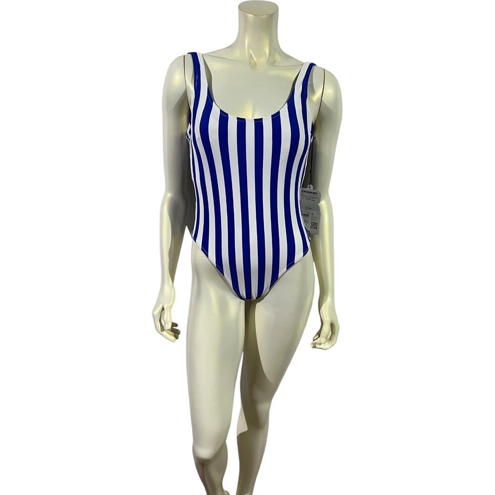 Blue and White Striped One-Piece Swimsuit Size XS